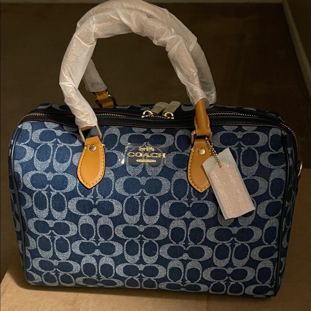 Coach Blue and Tan Signature Satchel